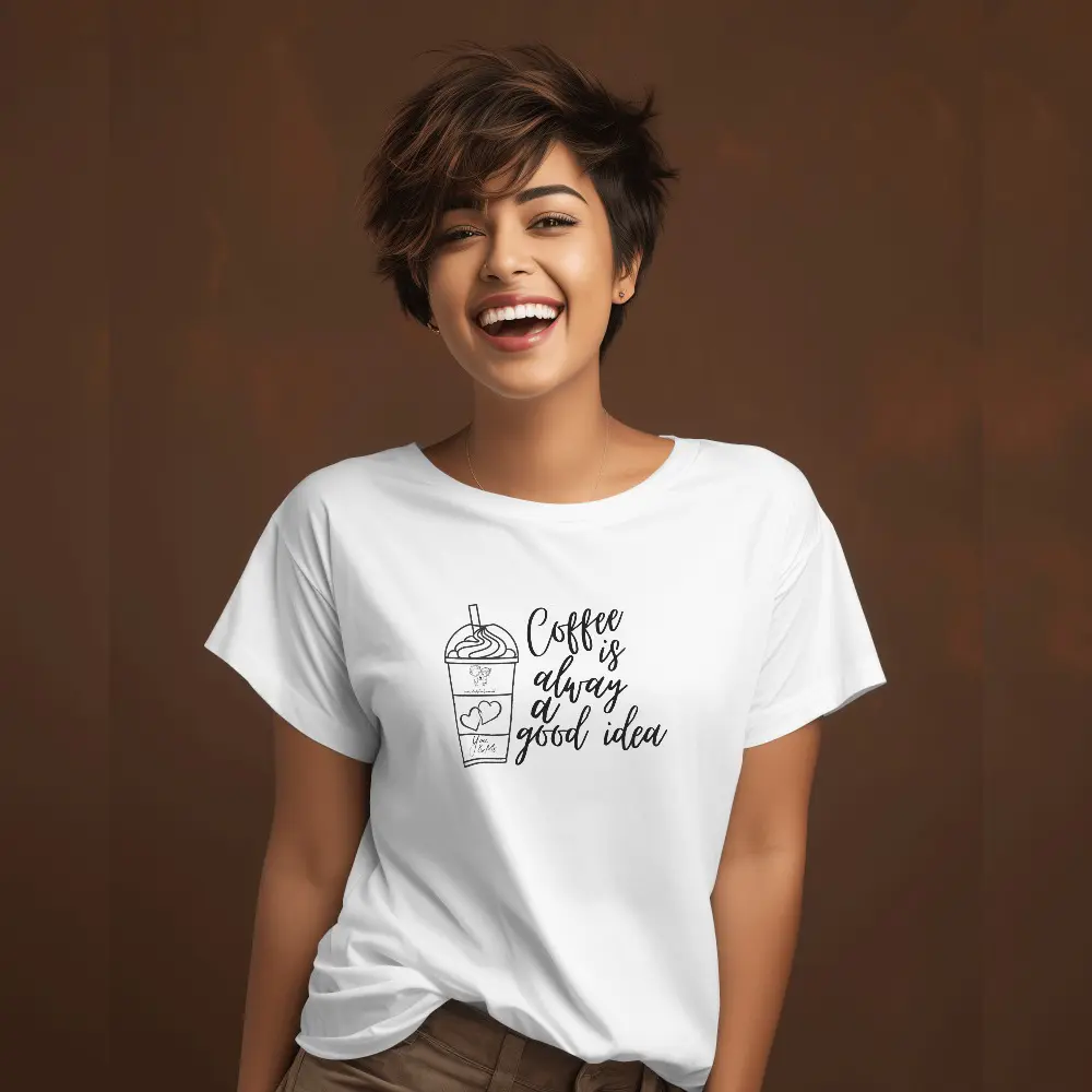 Coffee Love PrintedCotton Fabric T-shirt for